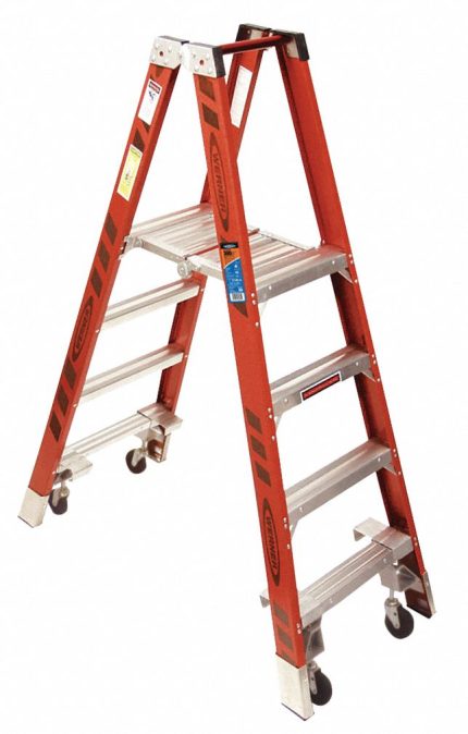 Rolling Non-Conductive Fiberglass Twin-Platform Stepladders