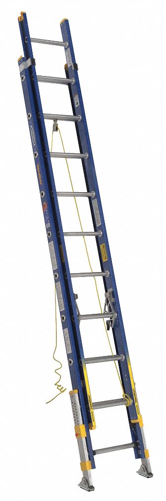 Leg Leveling Non-Conductive Fiberglass Extension Ladders