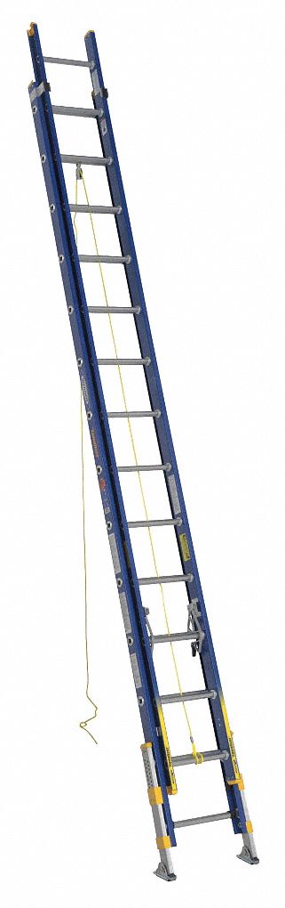 Leg Leveling Non-Conductive Fiberglass Extension Ladders