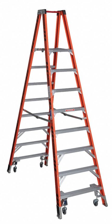 Rolling Non-Conductive Fiberglass Twin-Platform Stepladders