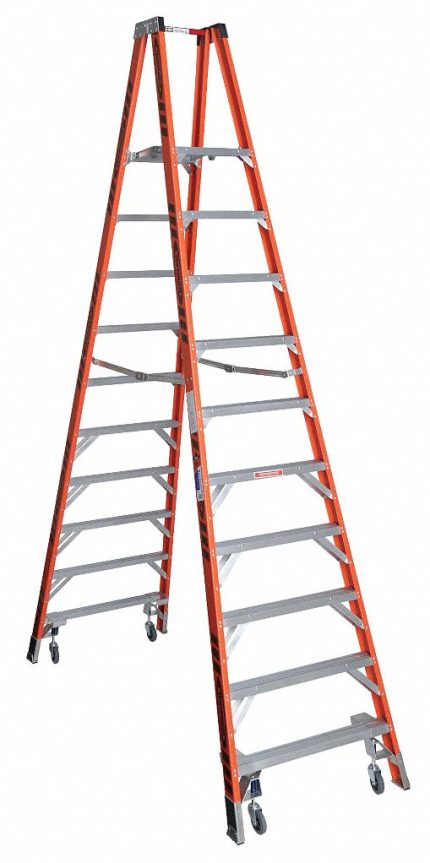 Rolling Non-Conductive Fiberglass Twin-Platform Stepladders